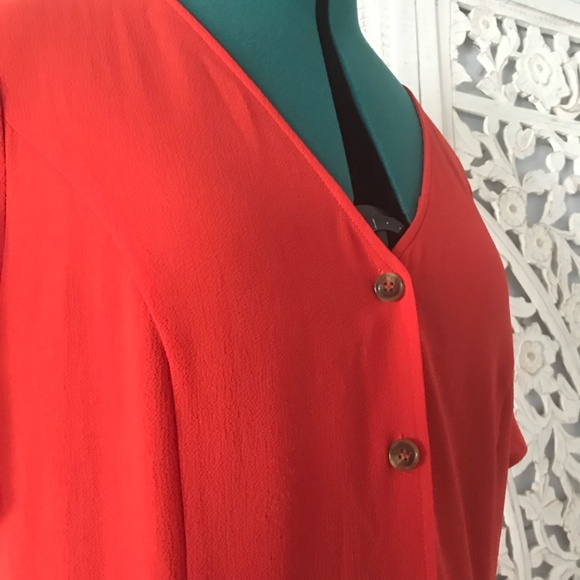 Violeta - Red Flutter Sleeve Button-Up Dress - Picture 8 of 13